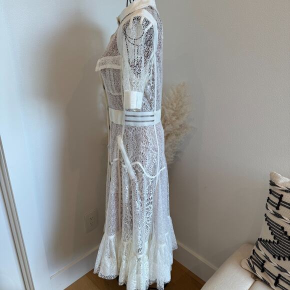 Anthropologie Byron Lars Beauty Mark White Button Up Lace Dress Nude Slip Sz2 - Picture 4 of 16